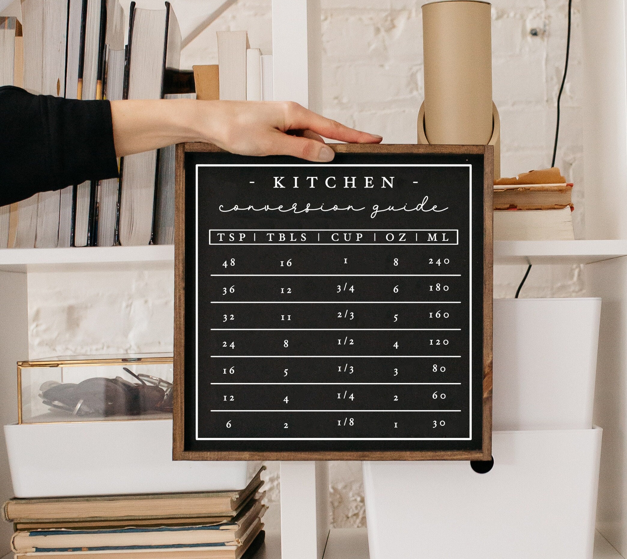Kitchen Conversion Chart Measurements Scale Measuring Reference Cups Ounces  Oz Grams Scale Weigh Convert Cooking Kitchen Decor Educational Learning  Display Stand or Hang Wood Frame Display 9x13 - Poster Foundry