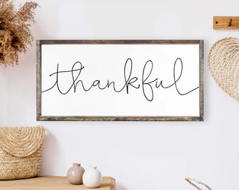 Thankful Wood Sign, thankful sign, Framed Thankful Wood Sign, Kitchen Decor, Farmhouse style sign decor