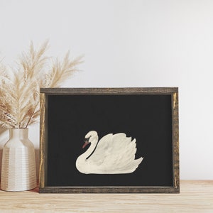 Vintage Swan Print, Vintage Art, Black Swan, Vintage Swan Framed