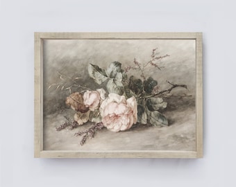 Vintage Flower Painting Framed, Vintage Flower Print Framed A117