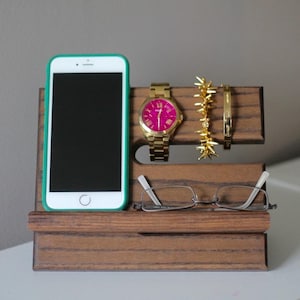Houten telefoondockingstation – oplader nachtkastje opberger | Technisch cadeau voor mannen | Bureau-organizer voor Vaderdag en baliemedewerker