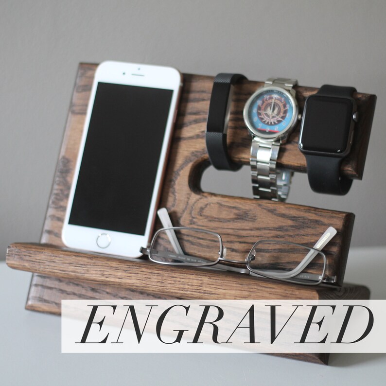 Night Stand Oak Wood Valet Iphone Galaxy Charging Stand Etsy