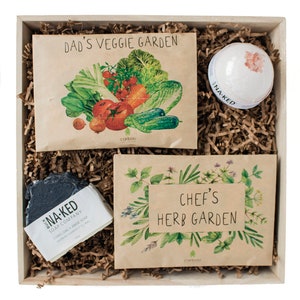 SCATOLA PIANTINA / Scatola regalo giardino / Kit di semi vegetali + erbe + 1 sapone Aristan + 1 bomba da bagno / Natale / Compleanno / Regalo per giardinieri