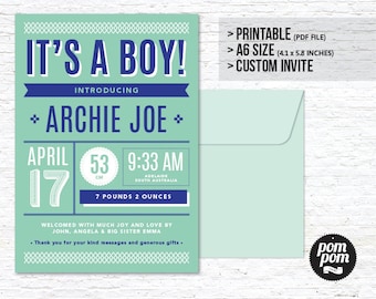 Typographic Birth Announcement - PRINTABLE DIGITAL FILE