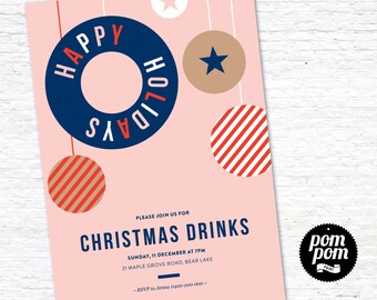 Happy Holidays Invite - PRINTABLE DIGITAL FILE