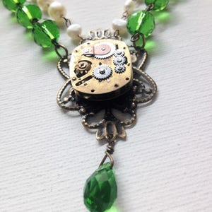 Green crystal steampunk necklace
