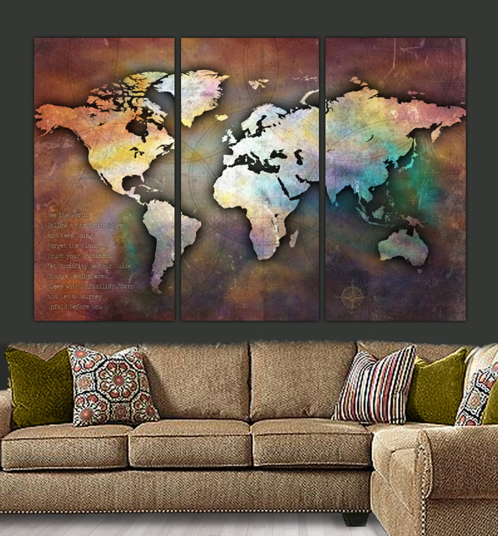 World Map Canvas Antique Map Large Wall Art up to 6 Ft. Etsy