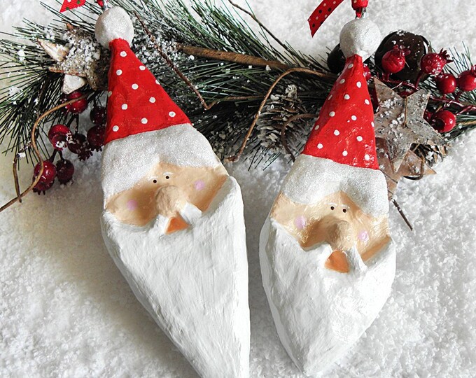 Santa Tree Ornaments, Santa Claus Christmas Decoration, Two Paper Mache