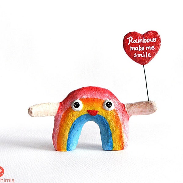 Paper Mache Happy Rainbow Figurine, Rainbows Make Me Smile, Cheer Up Gift, Uplifting Gifts, Papier Mache Sculpture, Long Distance Hug