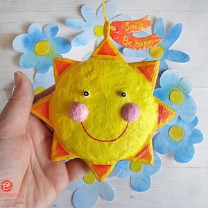 Sole di cartapesta, Happy Sun Decor, Opere d'arte originali, Wall Art, Regali a distanza, Regalo di recupero, Guarisci presto regalo, Regalo positivo