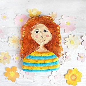 Handcrafted Papier-Mâché Red-Haired Woman Portrait, Unique Wall Art Décor, Paper Mache Woman Sculpture, Woman Portrait Wall Art