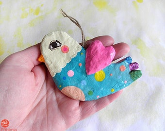 Paper Mache Colorful Bird Ornament, Decorative, Whimsical Paper Mache Bird, Animal Decor, Paper Sculpture, Bird Lover Gift Decoration