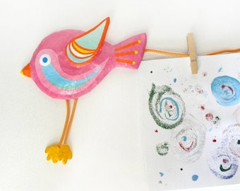 Kids Artwork Display, Birds Art Display, Kids Artwork Hanger, Girls Art Display, Children Art Display, Artwork Display, Two Pink Birds