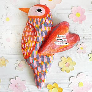 Colorful Papier Mâché Bird Wall Art: Whimsical Handmade Decoration