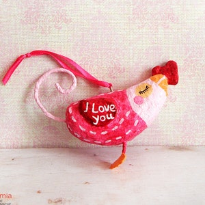 Messaggero di uccelli d'amore Ti amo con cuore Idea regalo di anniversario di San Valentino Cartapesta Amante degli uccelli Regalo Scultura OOAK Figurina di carta di piccioncino