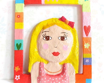 Cute Girl Portrait for Wall, 3D Paper Sculpture, Girls Room Decor, Little Girl Sculpture Wall Hanging, Children's Room Art, Nursery Decor