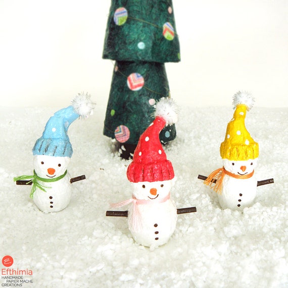 Christmas Snowman Decoration Snowman Ornament Set Of 3 Etsy