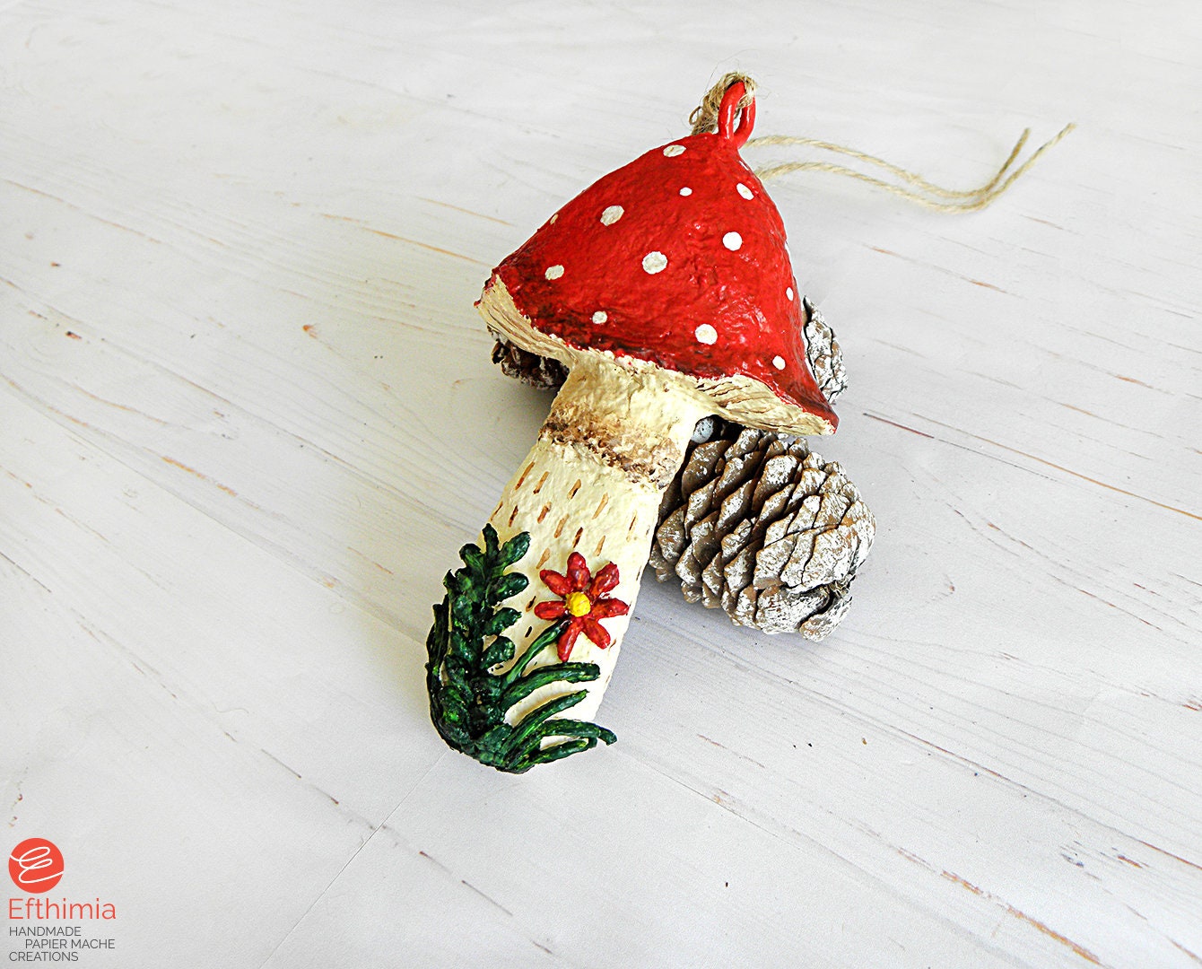 Paper Mache Mushroom Ornament, Hanging Mushroom Decor, Big Mushroom Art