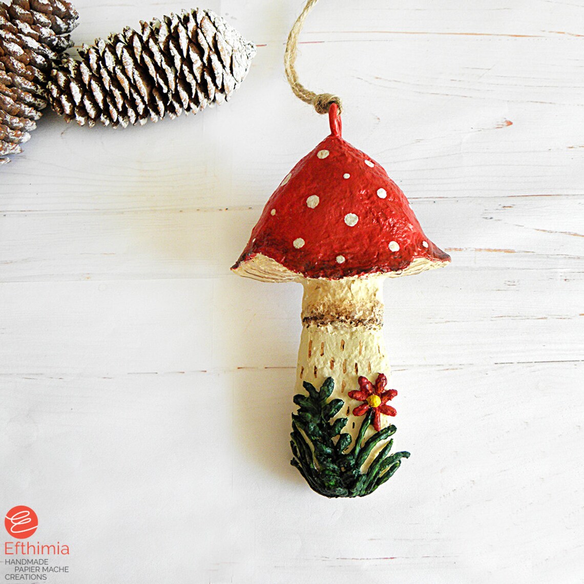 Paper Mache Mushroom Ornament, Hanging Mushroom Decor, Big Mushroom Art