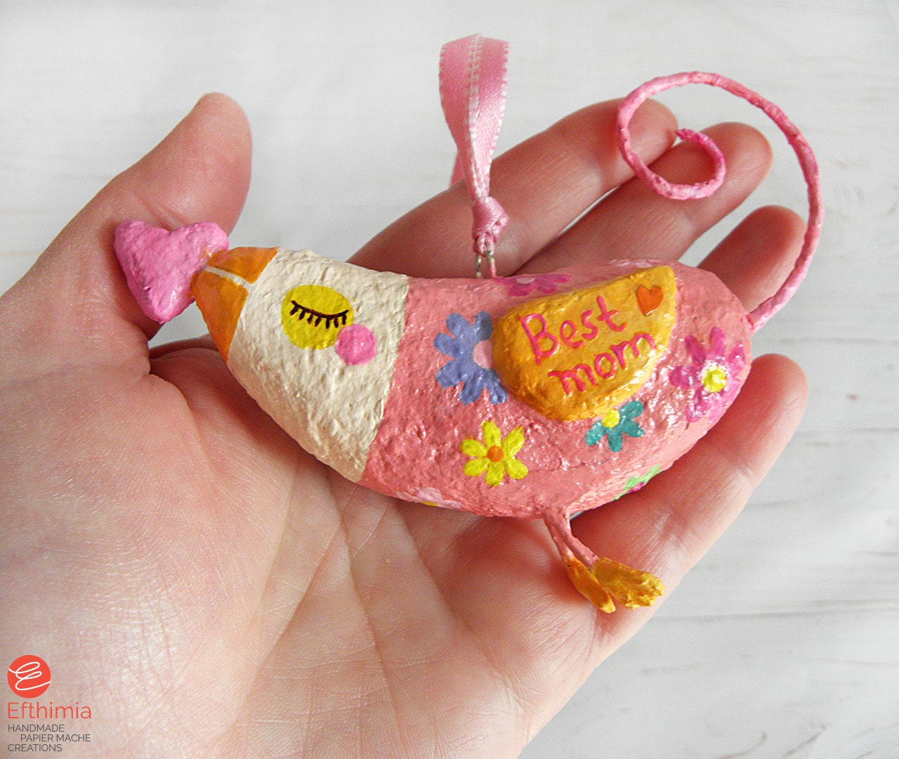 Paper Mache Mother's Day Hanging Bird Ornament, Mothers Day Gift From
