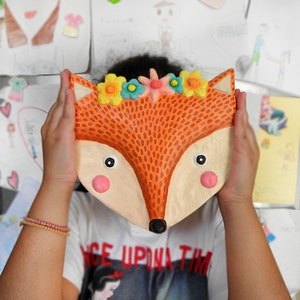 Decorazione da parete con testa di volpe in cartapesta, decorazione da parete con testa di animale, scultura di volpe fatta a mano, finta tassidermia per montaggio a parete, supporto per testa di volpe