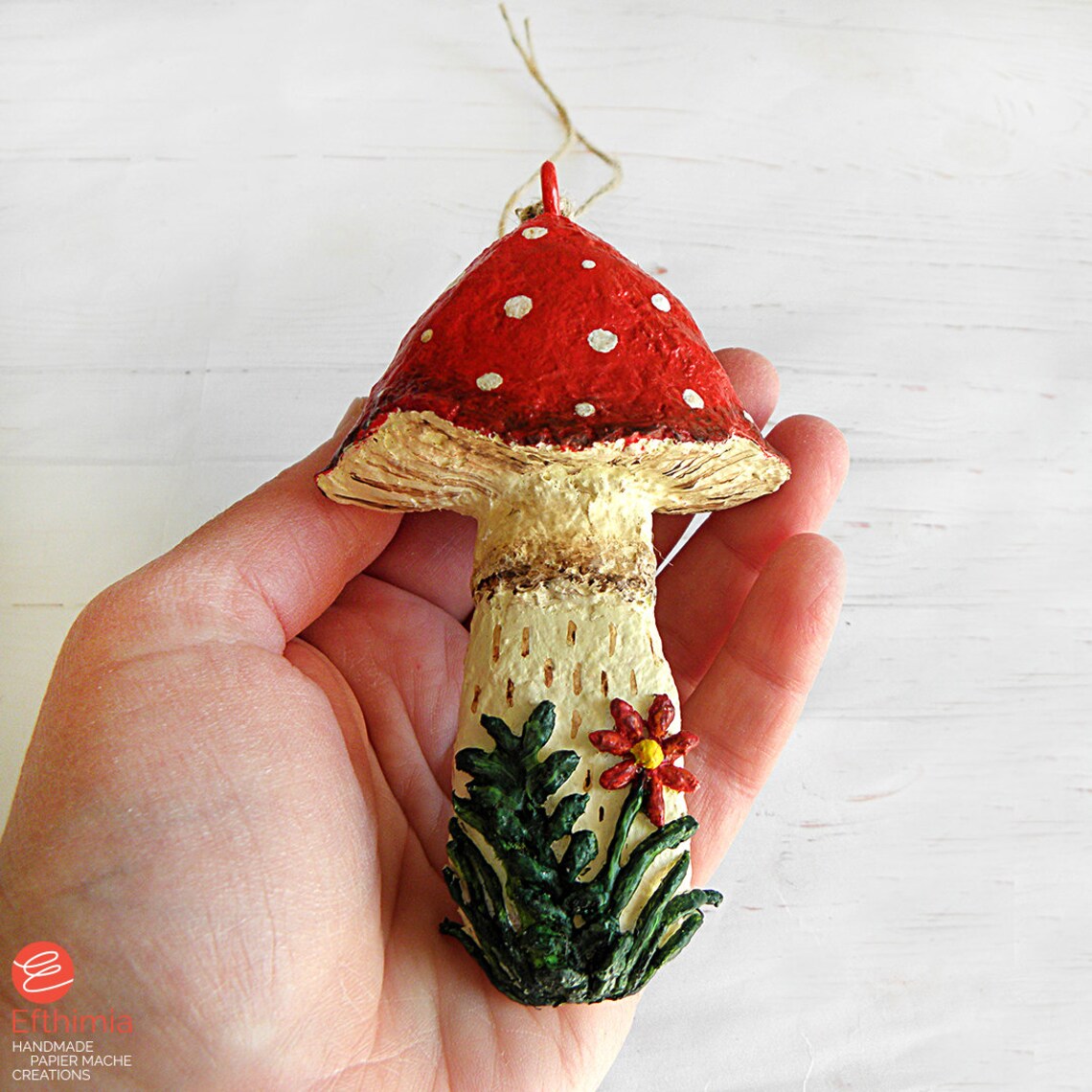 Paper Mache Mushroom Ornament, Hanging Mushroom Decor, Big Mushroom Art
