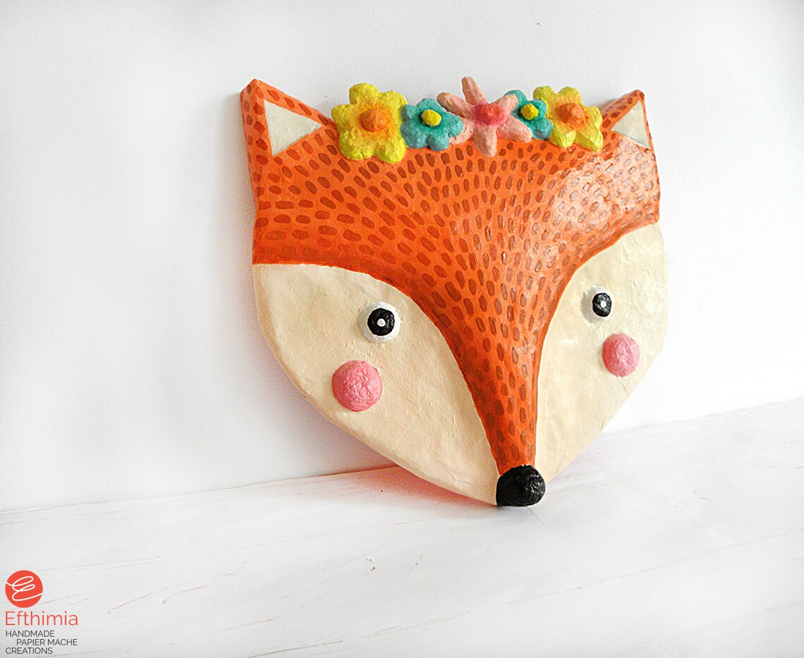 Paper Mache Fox Head Wall Decoration Animal Head Wall Etsy