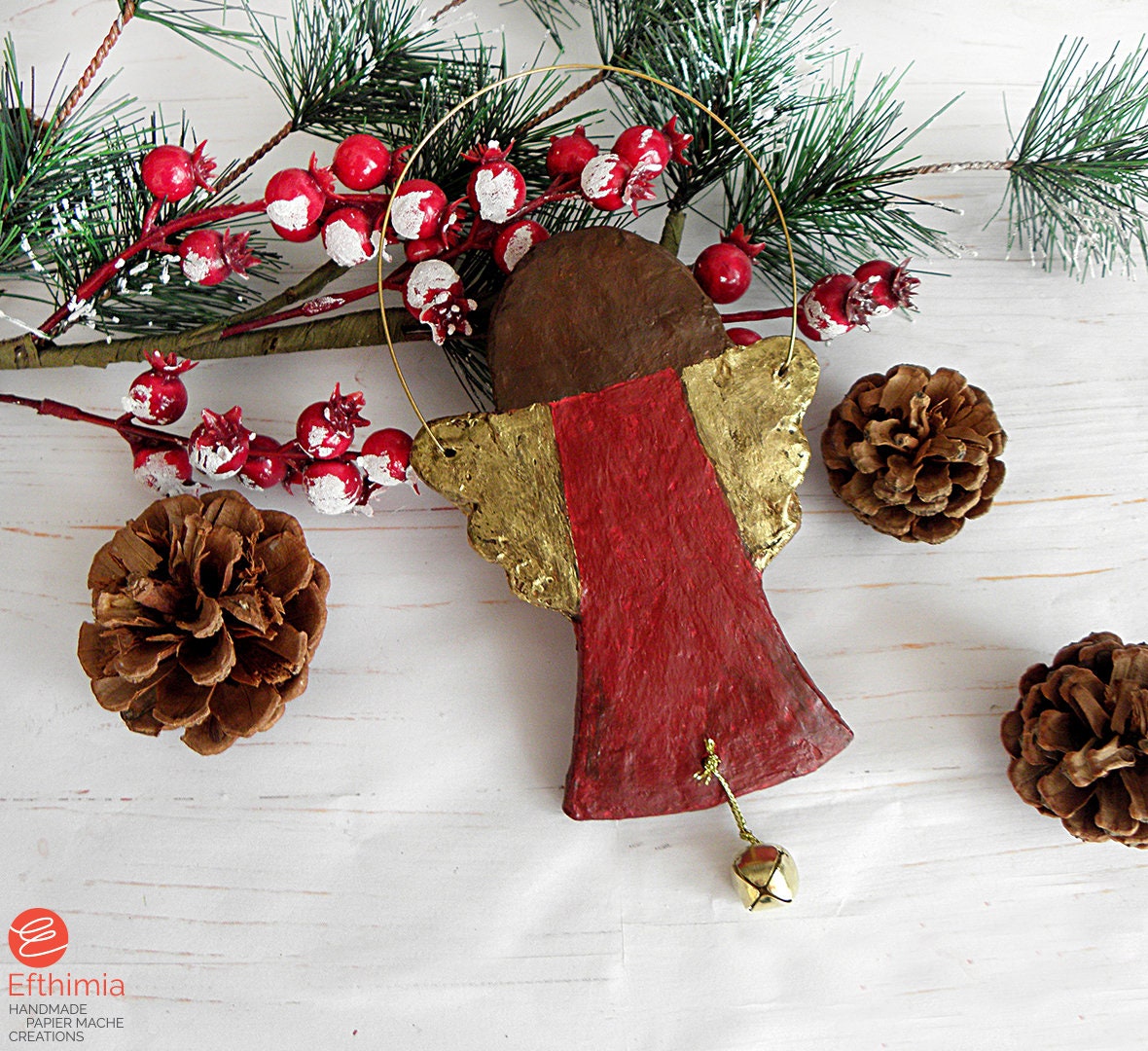 Paper Mache Angel Christmas Ornament, Hanging Angel Decor, Christmas
