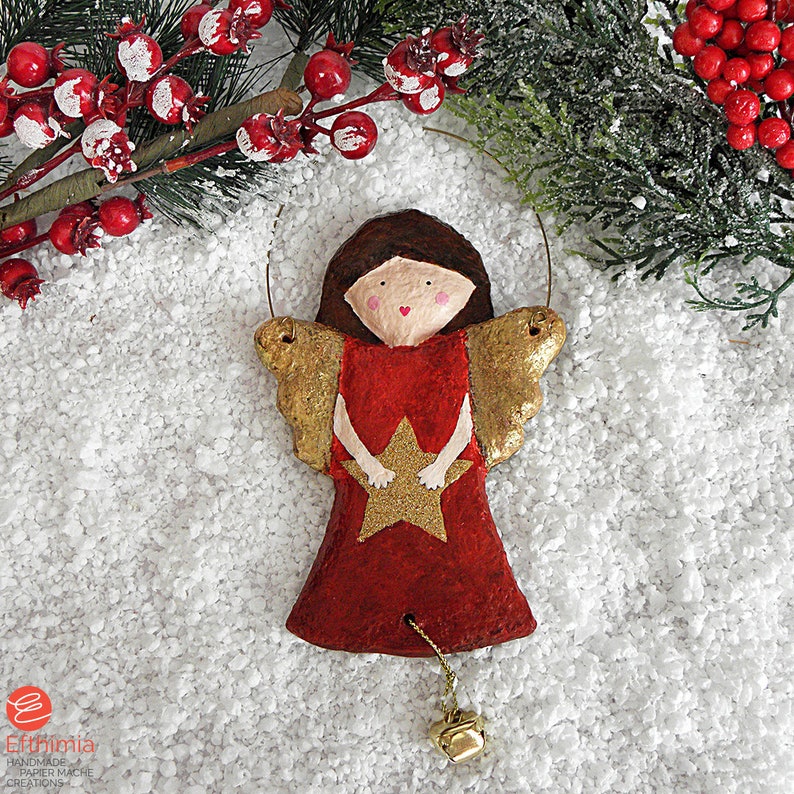 Paper Mache Angel Christmas Ornament, Hanging Angel Decor, Christmas