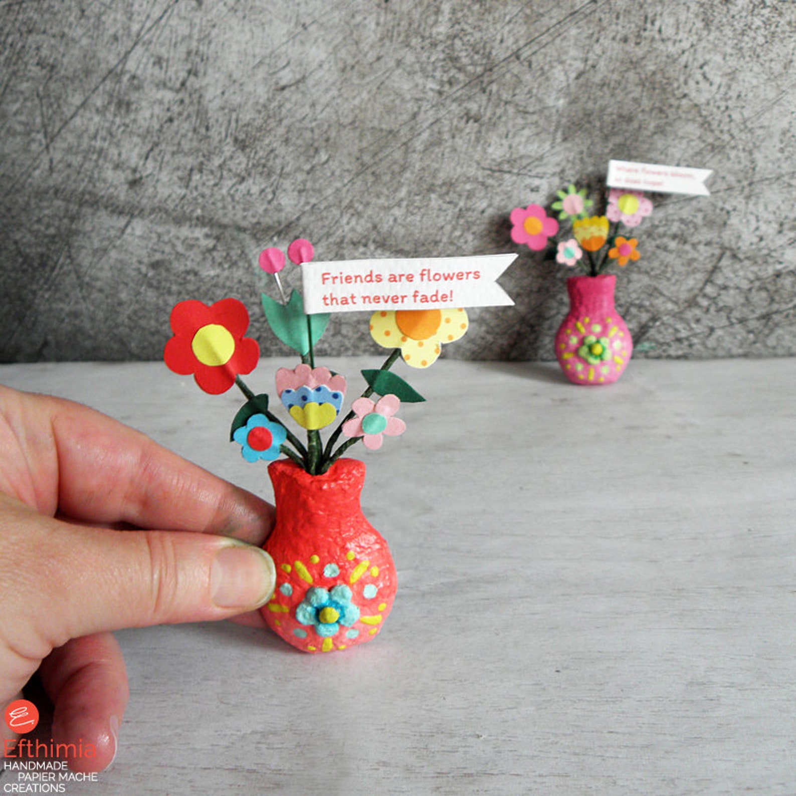 Flower Vase Red Flower Vase Paper Mache Etsy