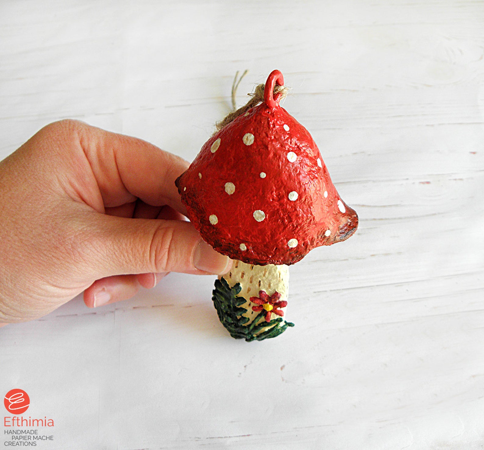 Paper Mache Mushroom Ornament, Hanging Mushroom Decor, Big Mushroom Art