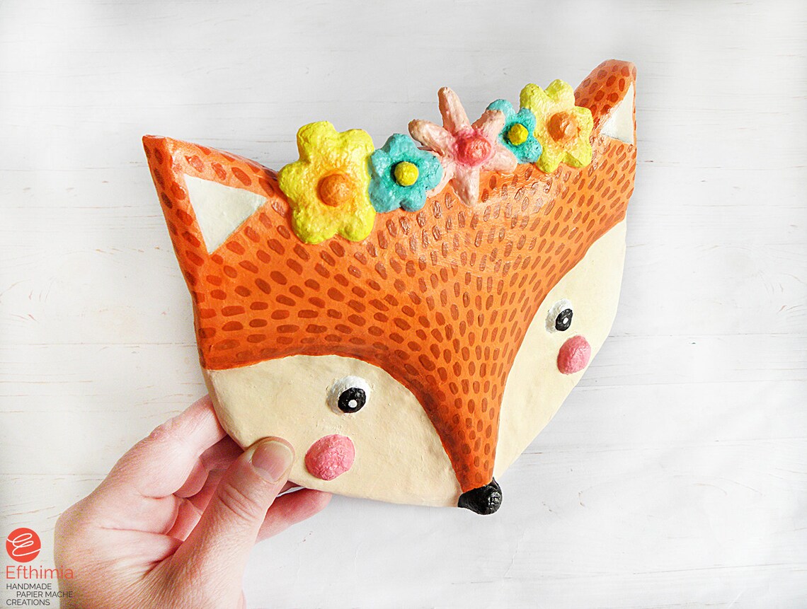 Paper Mache Fox Head Wall Decoration Animal Head Wall Etsy