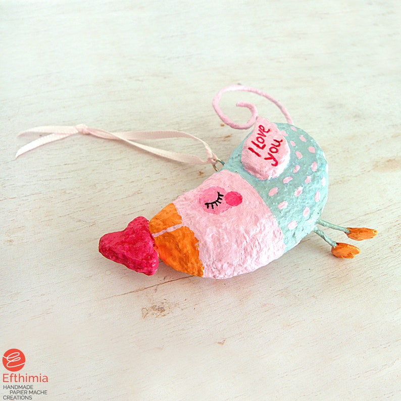 Love Bird Ornament Valentines Day Gift Paper Mache Love Gift Etsy