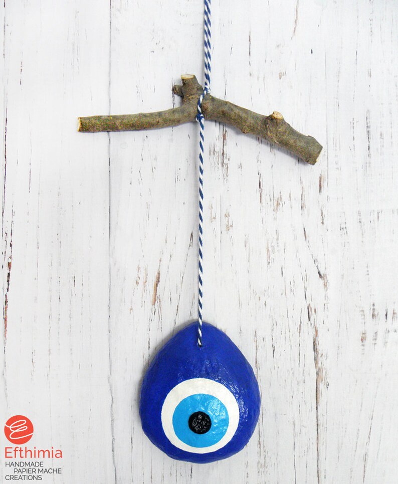 Greek Evil Eye on Wooden Twig Blue Evil Eye Wall Decor Paper Etsy