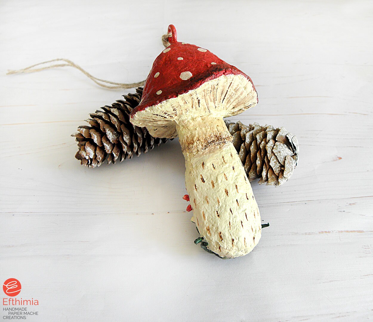 Paper Mache Mushroom Ornament, Hanging Mushroom Decor, Big Mushroom Art
