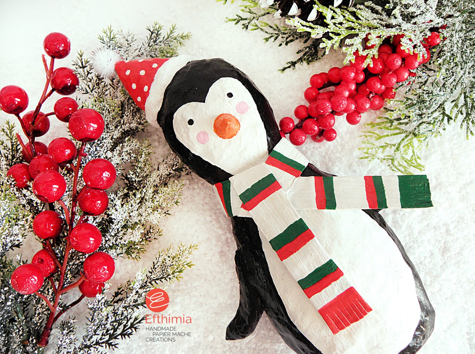 Paper Mache Christmas Penguin, Papier Mache Penguin, Arctic Animal Art