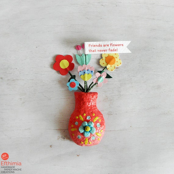 magnetic flower vase red flower vase magnet paper mache etsy flower vase with paper