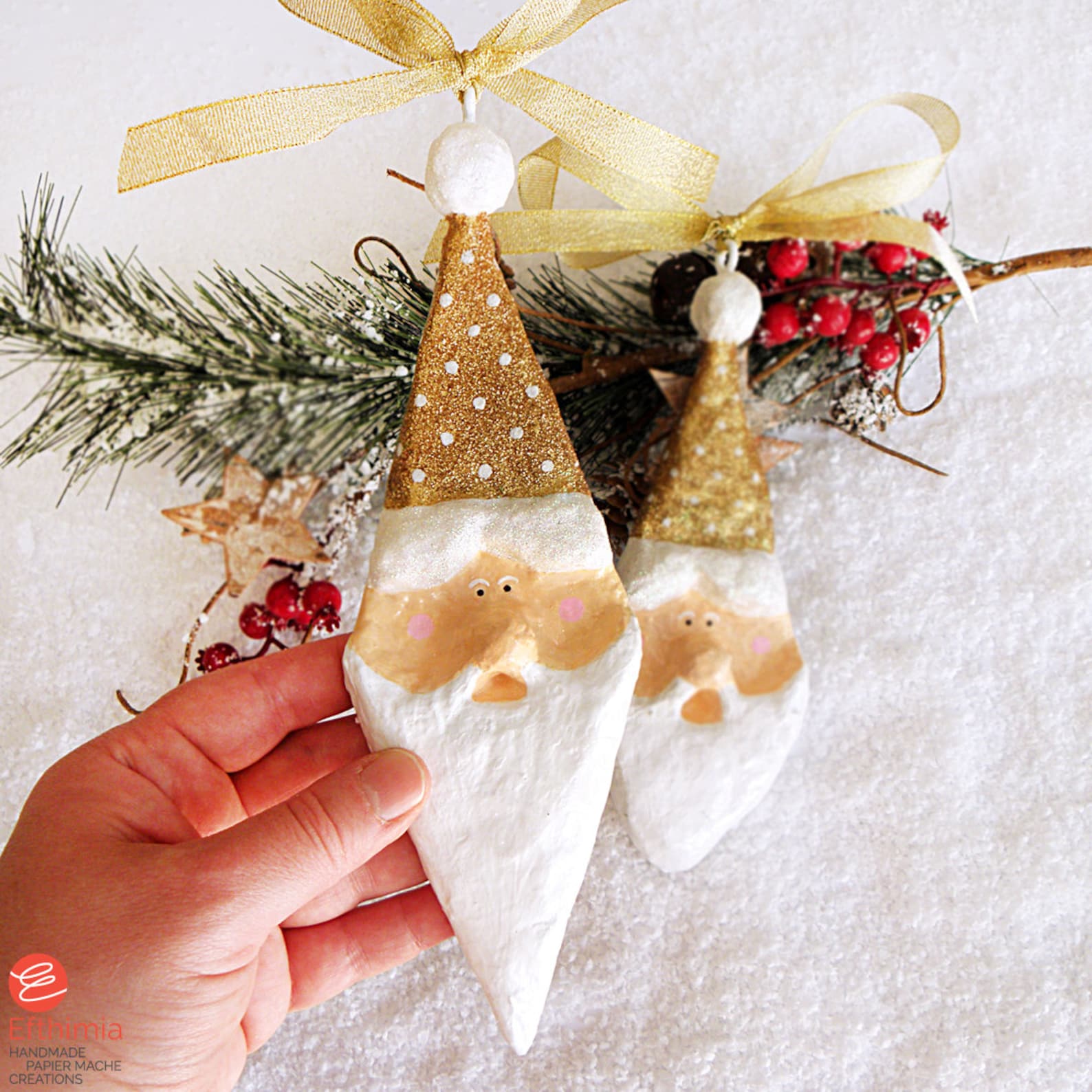 Gold Santa Head Ornaments Paper Mache Christmas Ornaments Etsy