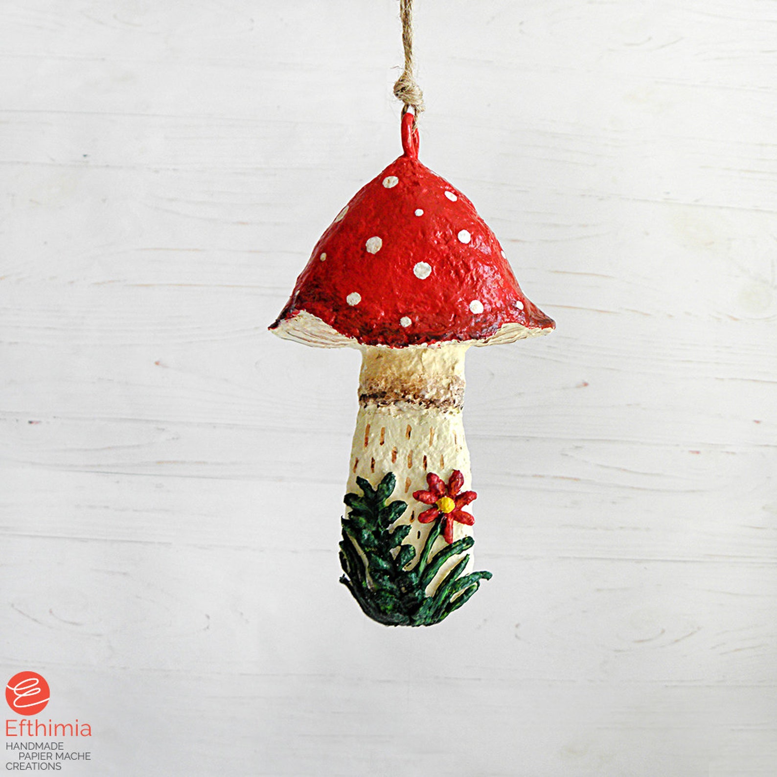Paper Mache Mushroom Ornament, Hanging Mushroom Decor, Big Mushroom Art