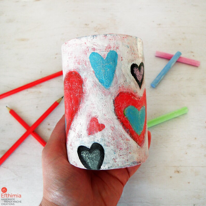 Paper Mache Pencil Holder Upcycled Home Office Decor Papier Etsy