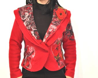 Veste en lainage rouge feutrée, manteau de feutre rouge pour femme, cadeau de la Saint Valentin, les vêtements feutrés, veste en laine mérinos, veste Veste en lainage rouge feutrée, manteau de feutre rouge pour femme, cadeau de la Saint Valentin, les vêtements feutrés, veste en laine mérinos, veste