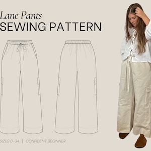 Patron de couture PDF pour pantalons Lane | Taille comprise 0-34 | Adapté aux débutants | Tutoriel vidéo détaillé