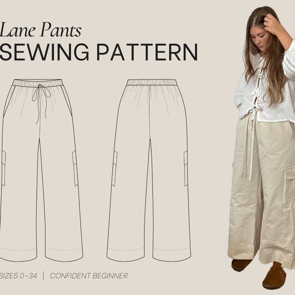 Patrón de costura PDF Lane Pants / Tamaño incluido 0-34 / Apto para principiantes / Video tutorial detallado