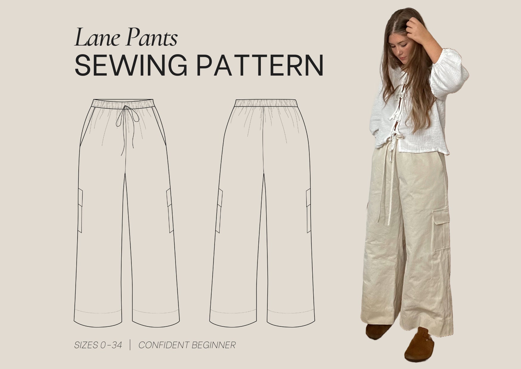 Lane Pants PDF Sewing Pattern Size Inclusive 0-34 Beginner Friendly  Detailed Video Tutorial 