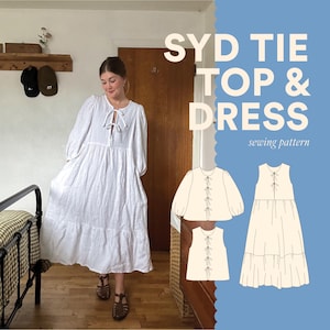 Cartamodello PDF per top con cravatta Syd / Taglie incluse 0-34 / Adatto ai principianti / Tutorial video dettagliato