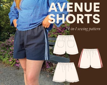 Patron de couture PDF pour short Avenue | Tailles incluses : 00 à 36 | Idéal pour les débutants | Tutoriel vidéo détaillé