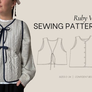 Patron de couture PDF Ruby Vest Taille comprise 0-34 Adapté aux débutants Tutoriel vidéo détaillé image 1