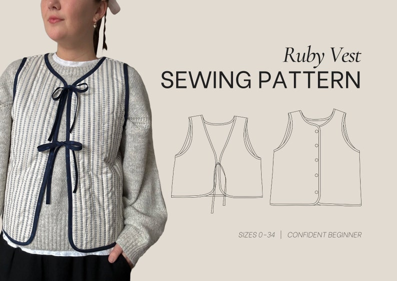 Ruby Vest PDF Sewing Pattern Size Inclusive 0-34 Beginner Friendly Detailed Video Tutorial zdjęcie 1