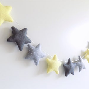 Grey and lemon yellow star garland. grey and pale yellow nursery decor, grey and yellow baby shower, teepee decor, nursery bunting