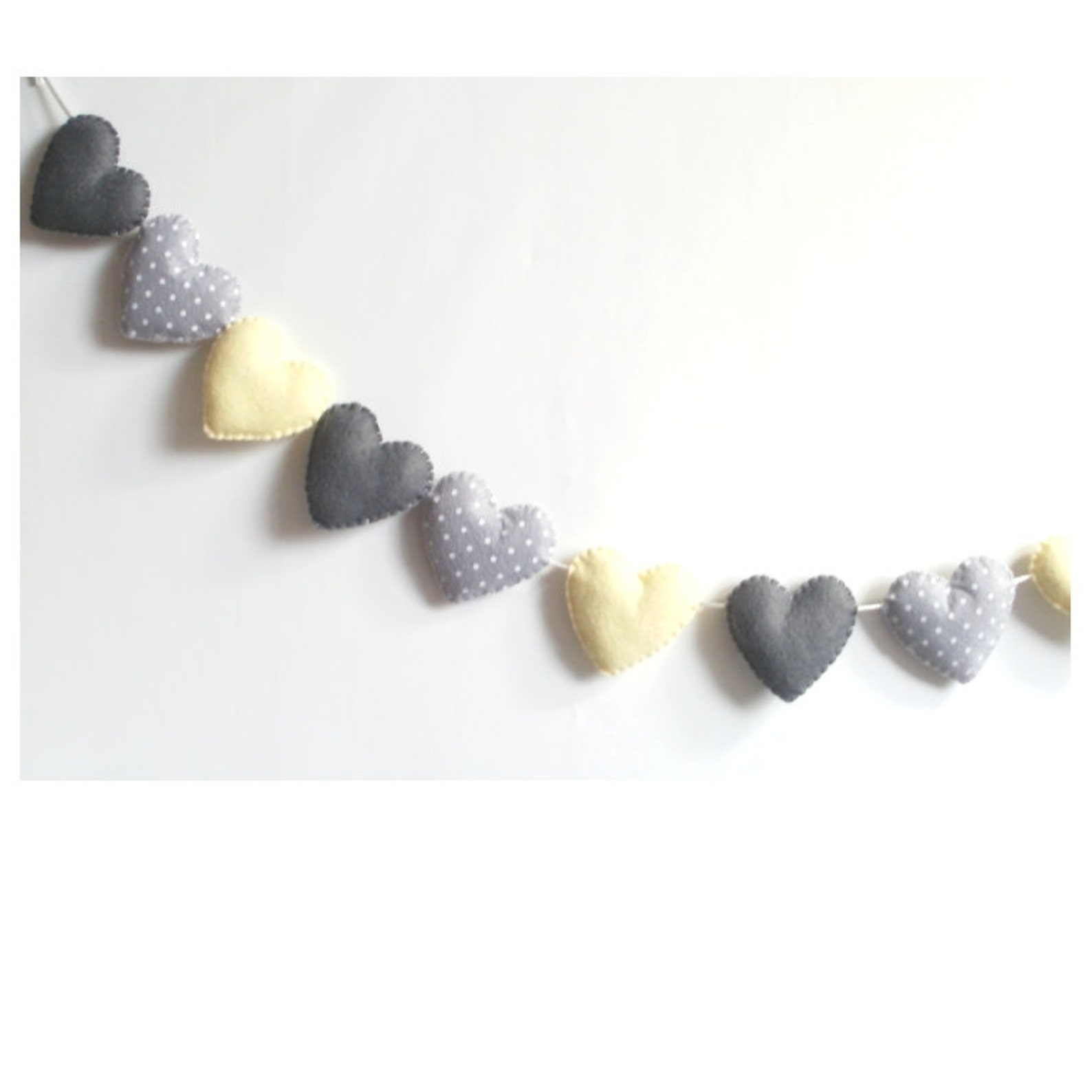 Heart banner garland bunting grey and yellow hearts Etsy